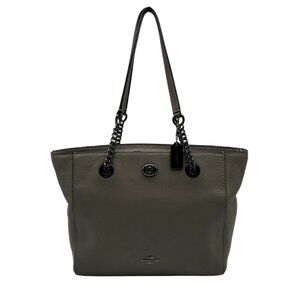 Coach Gray Pebbled Leather Turnlock Chain Tote Bag 57107